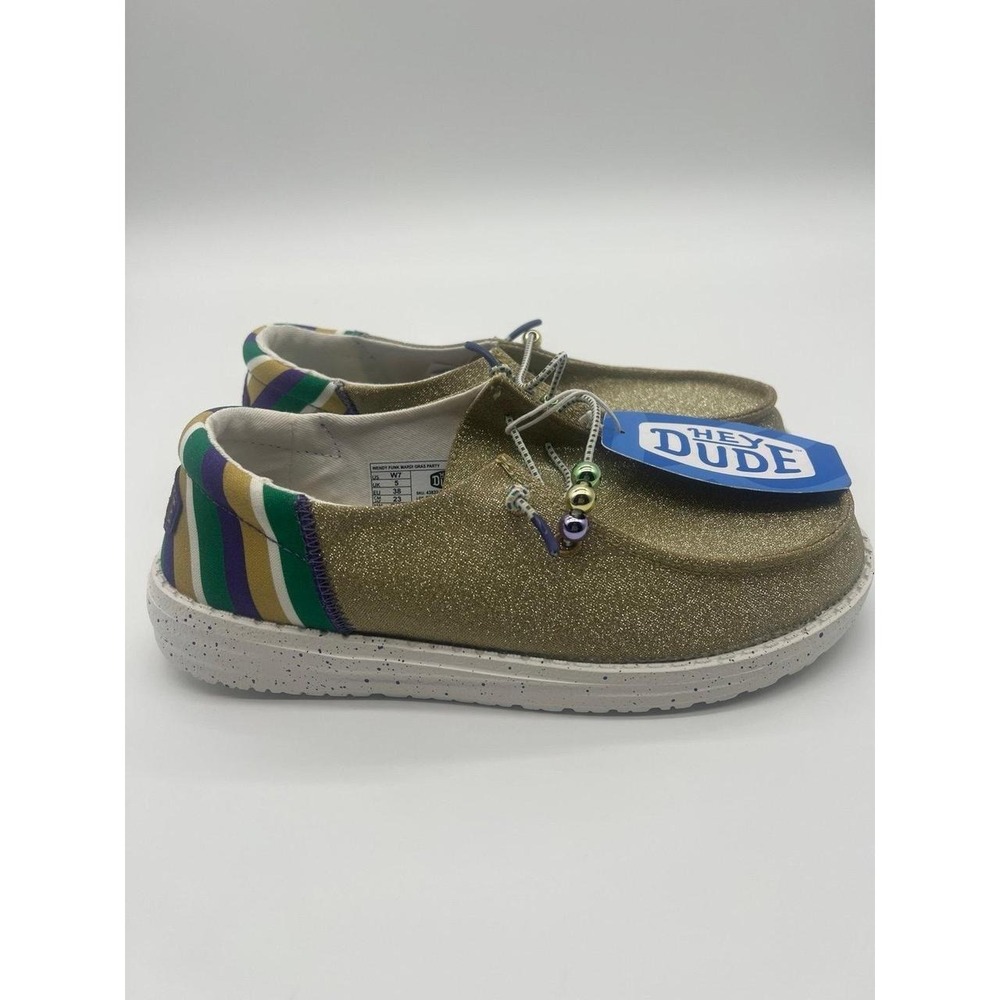Hey Dude Wendy Funk Mardi Gras Party Gold Glitter Loafers Shoes Women 7